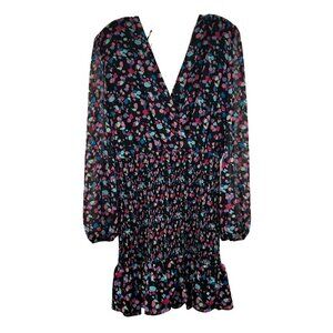 Henry Women's V-Neck Long Sleeve Smocked Dress Size Medium Low Tie Back New